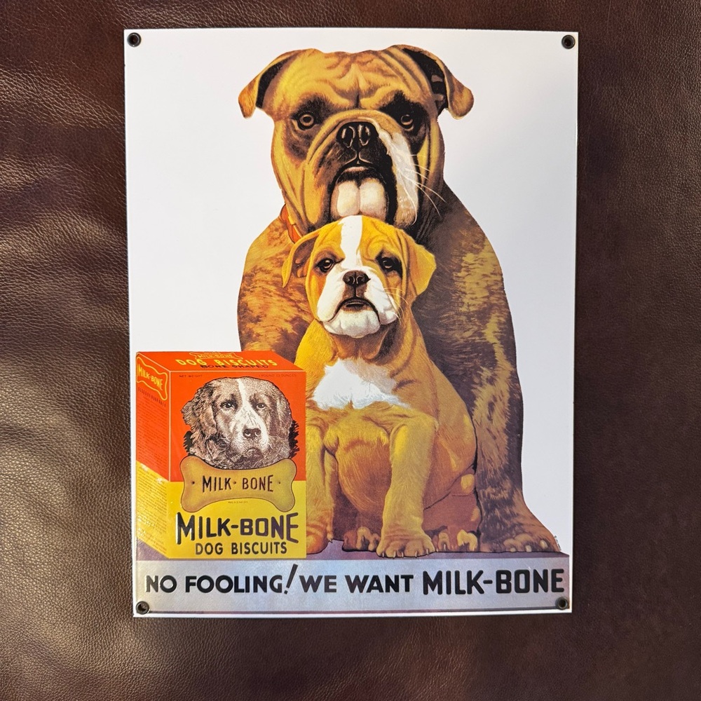 Milk Bone Vintage Sign Porcelain Metal Advertising Sign Bulldog 11x14